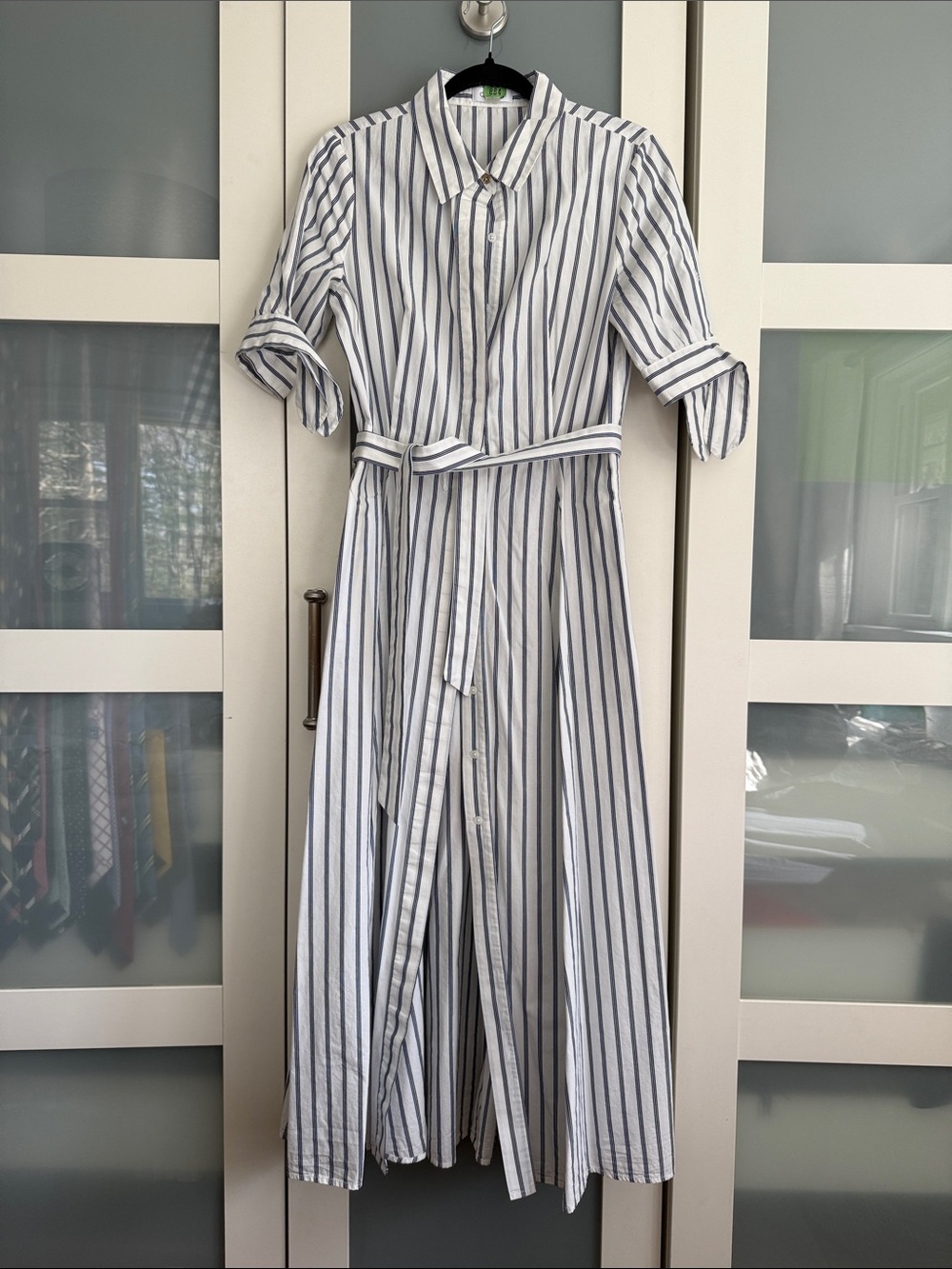 Calvin Klein White Shirt Dress with Navy Stripe Accents 8